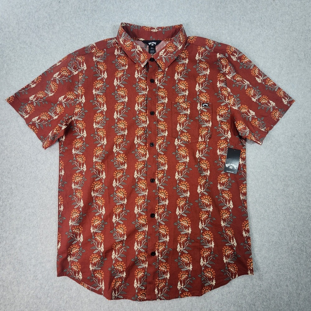 Billabong Chase Short Sleeve Button Up Shirt Mens Size Large Brick Red Pocket
